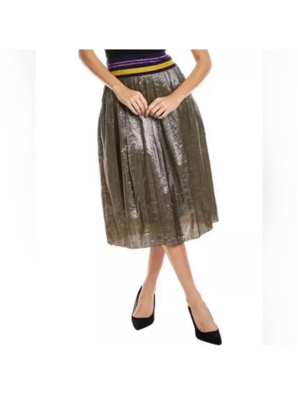 J. McLaughlin Theda Metallic Bronze Pleated Midi Skirt Multi Color Purple Size S